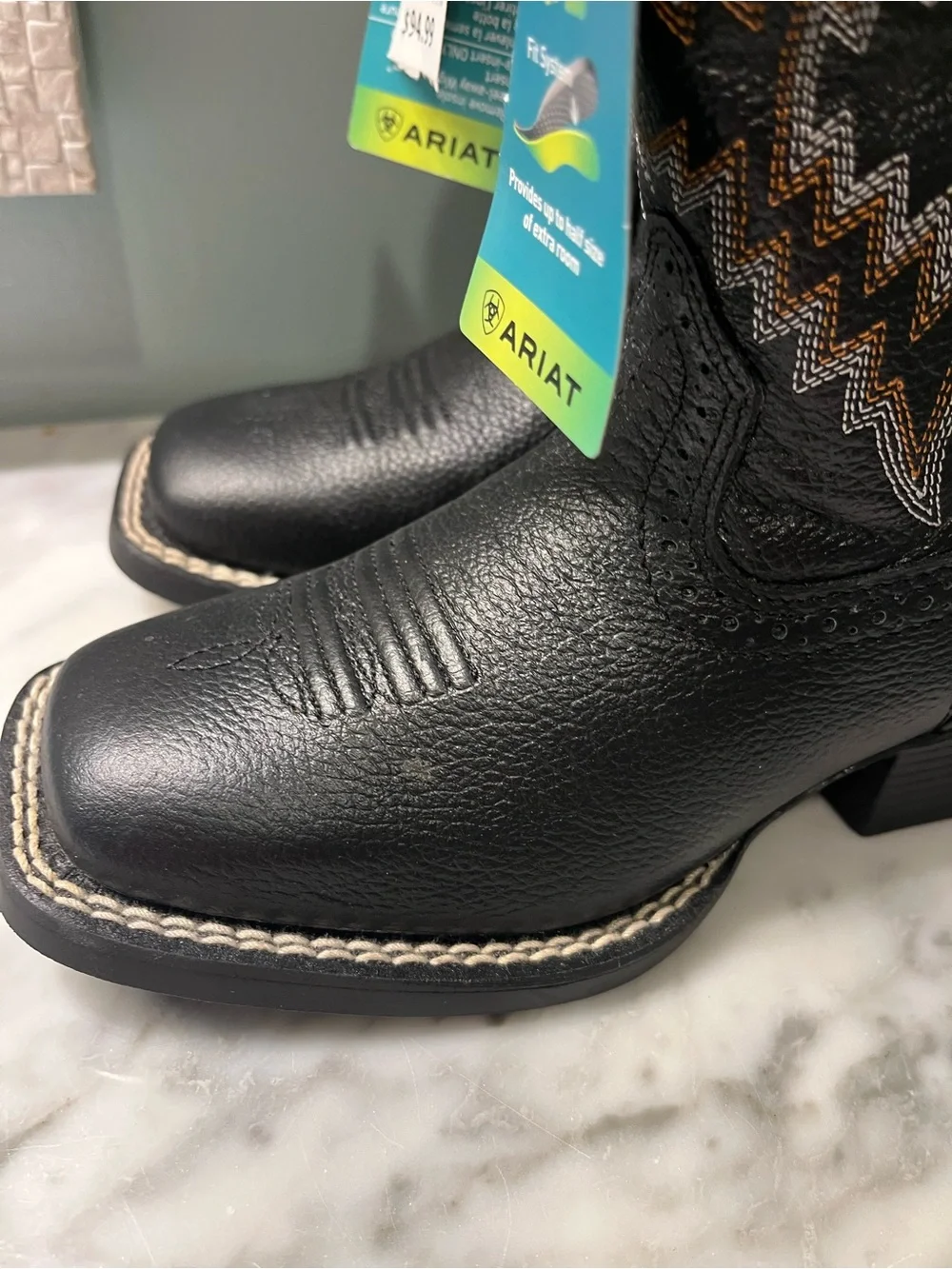 Ariat Black Kids Western Boots with White and Brown Stitching
